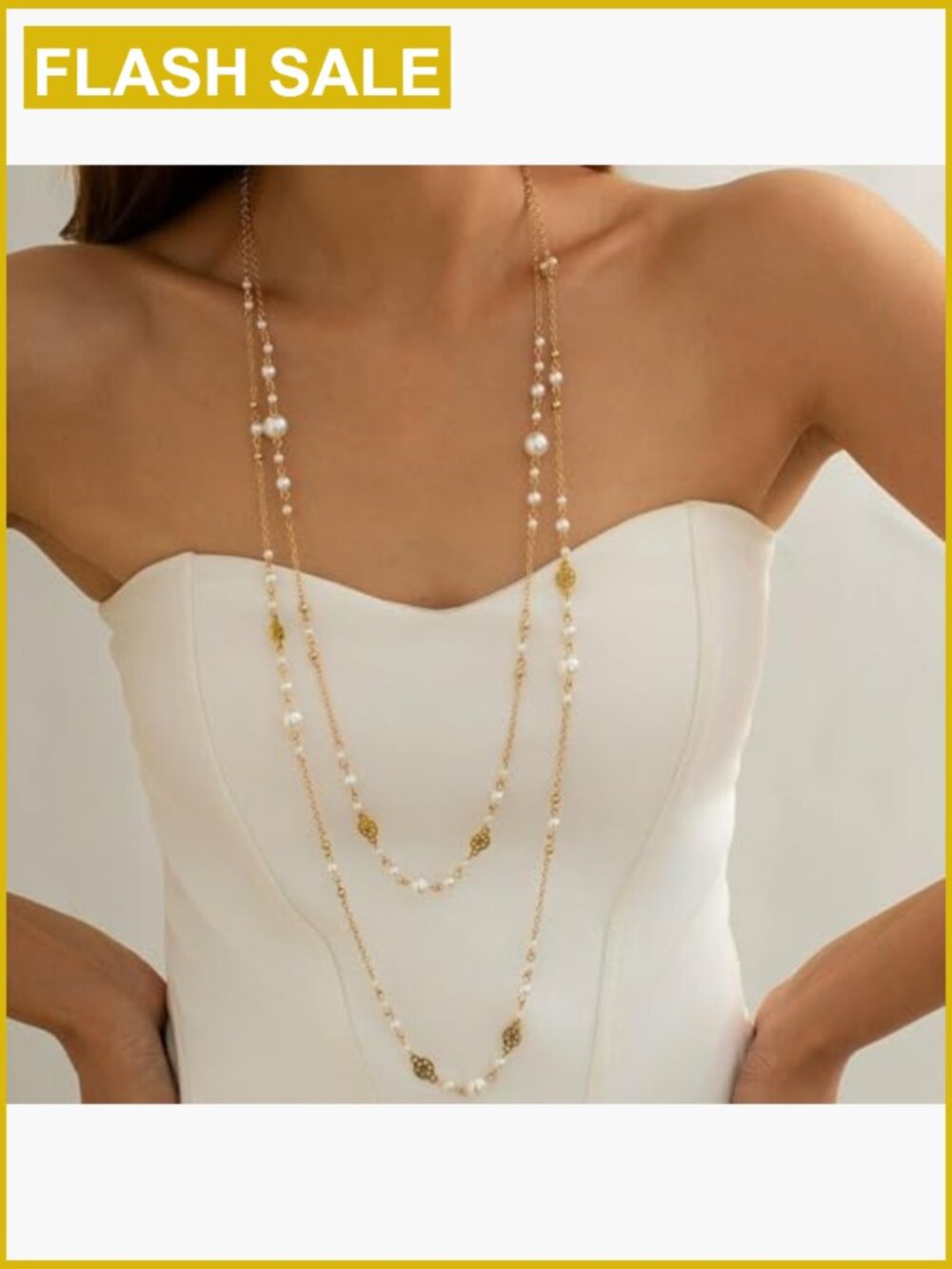 Extra Long Layered Pearl Chain Necklace Trendy Boho Stacking Sweater Jewelry - Picture 5 of 7